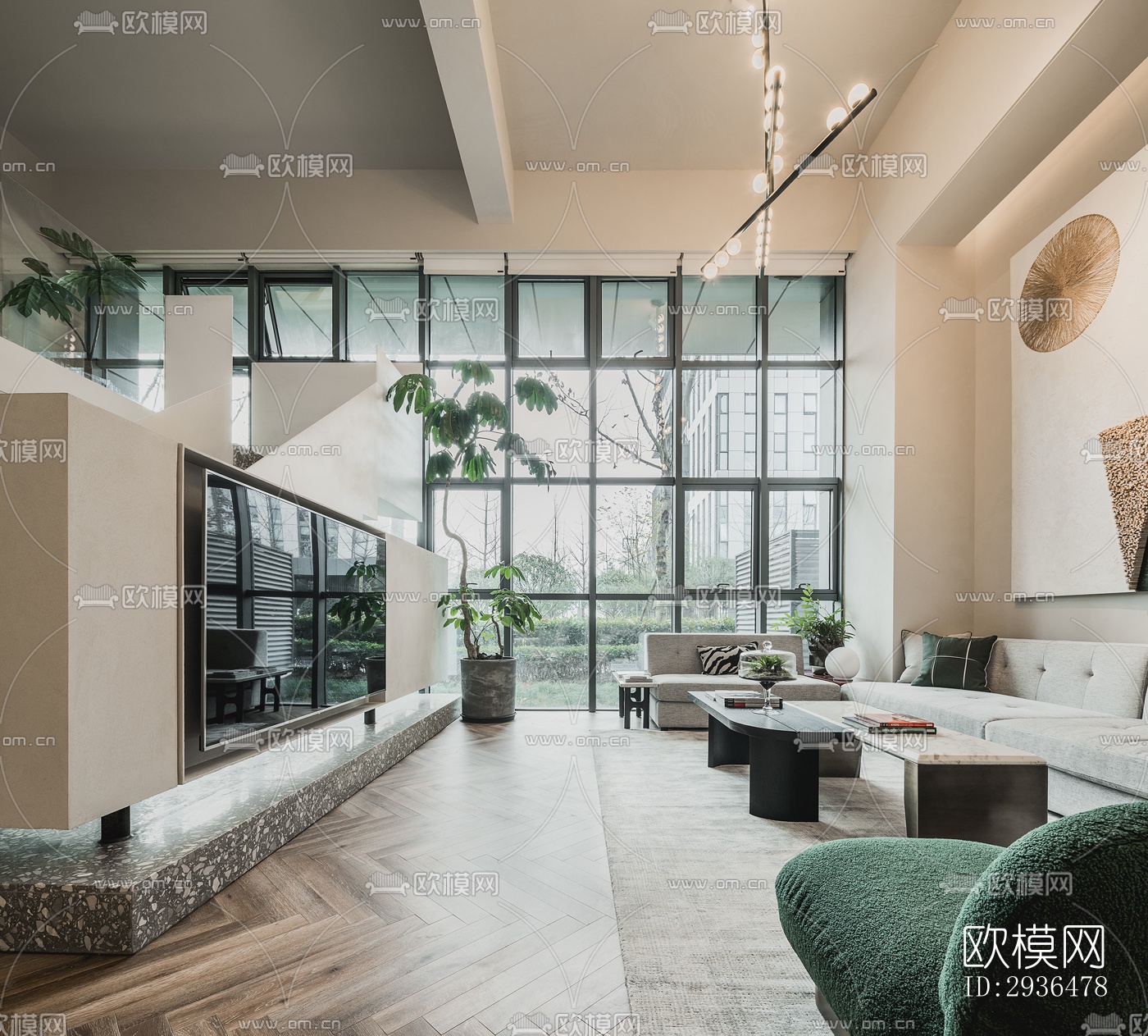 现代办公区效果图下载（渲染图6）