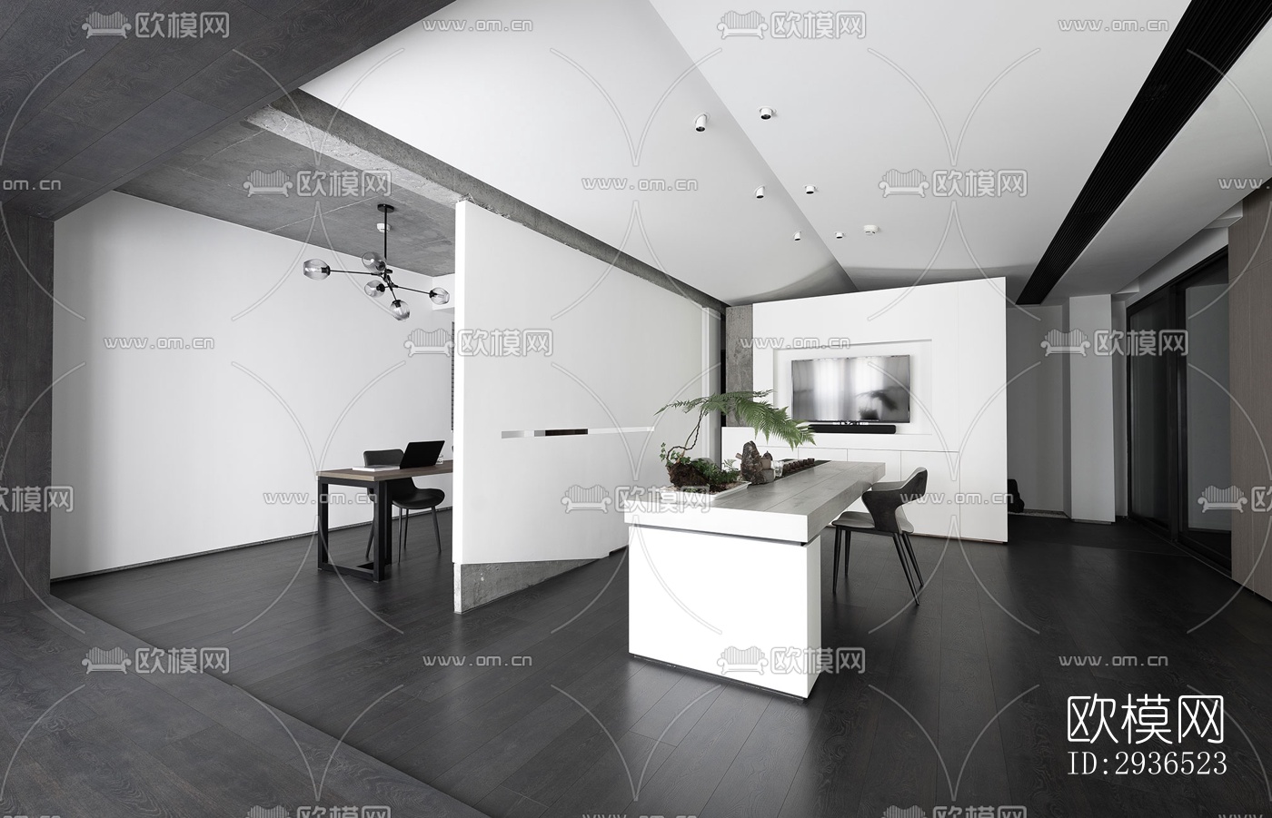 高级灰办公区效果图下载（渲染图14）