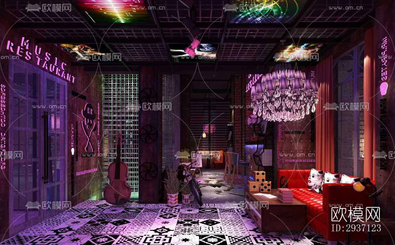 工业风西餐厅效果图下载（渲染图5）