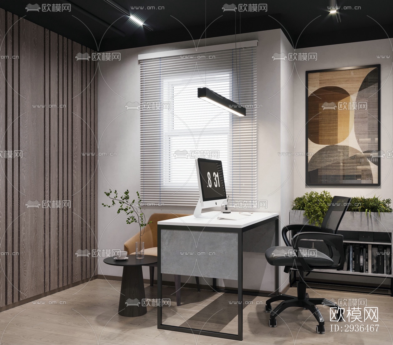 现代办公区效果图下载（渲染图3）