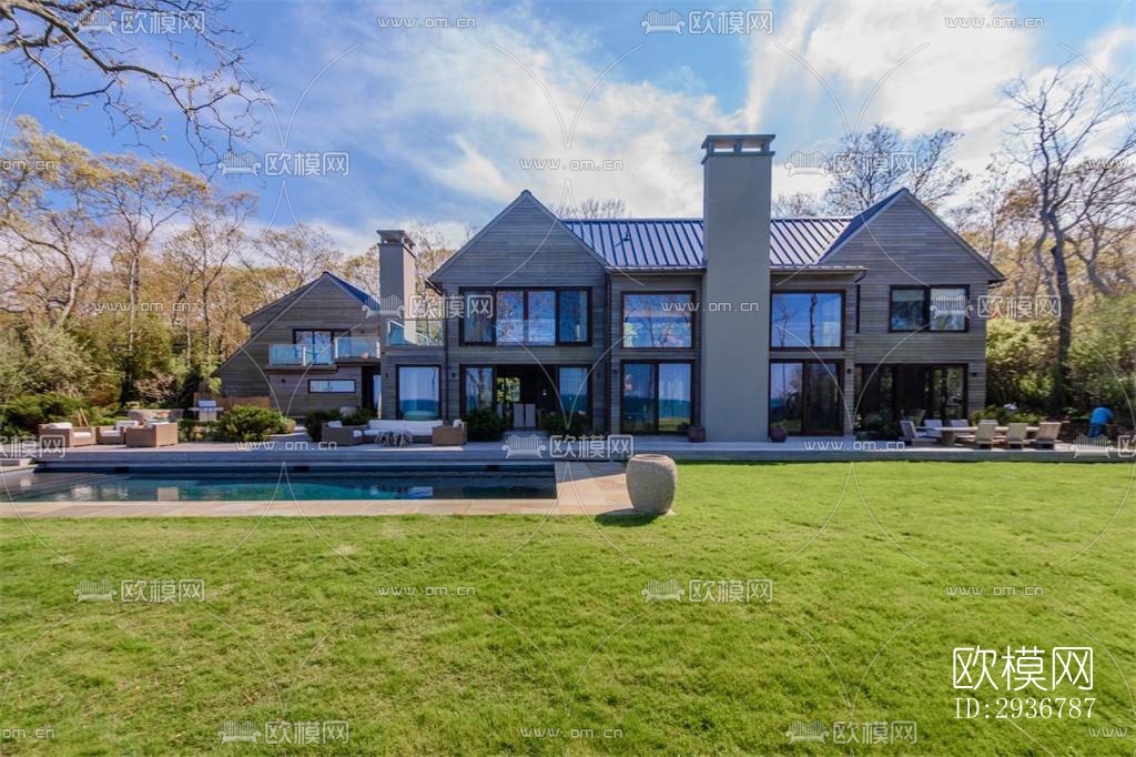 美式居住建筑效果图下载（渲染图1）