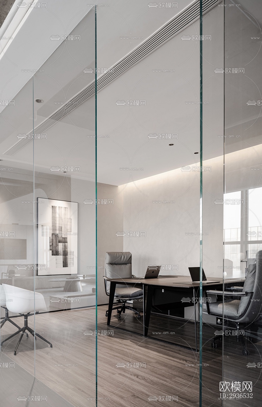 高级灰办公区效果图下载（渲染图5）