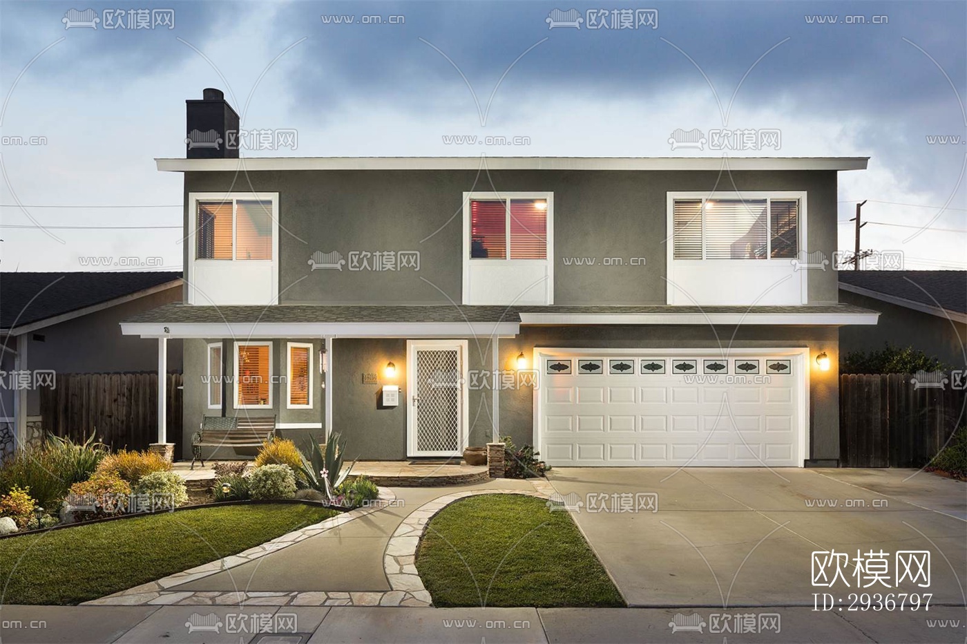 美式居住建筑效果图下载（渲染图17）