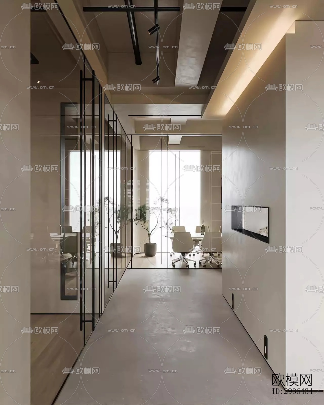 奶油风办公区效果图下载（渲染图5）