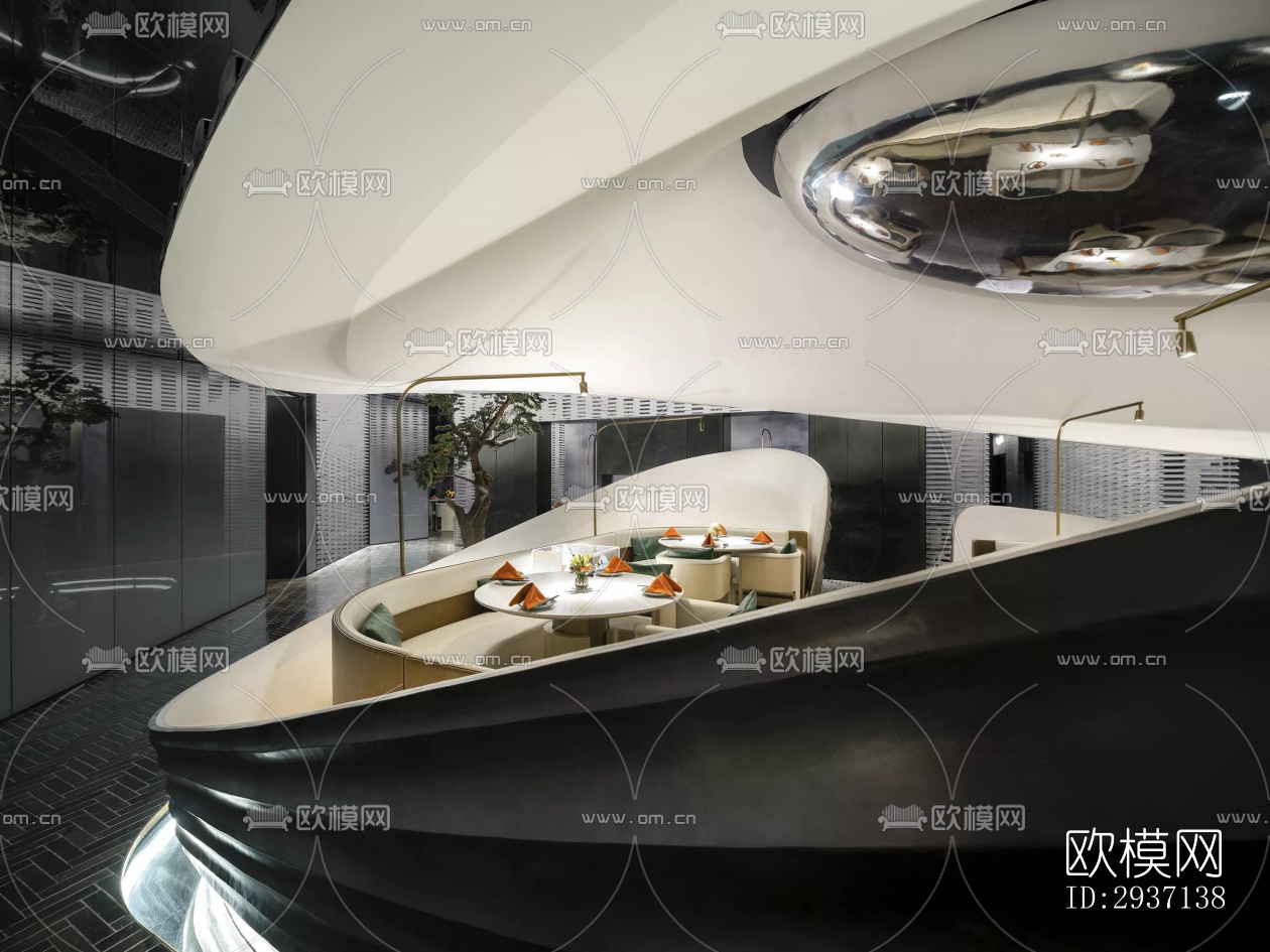 高级灰西餐厅效果图下载（渲染图2）