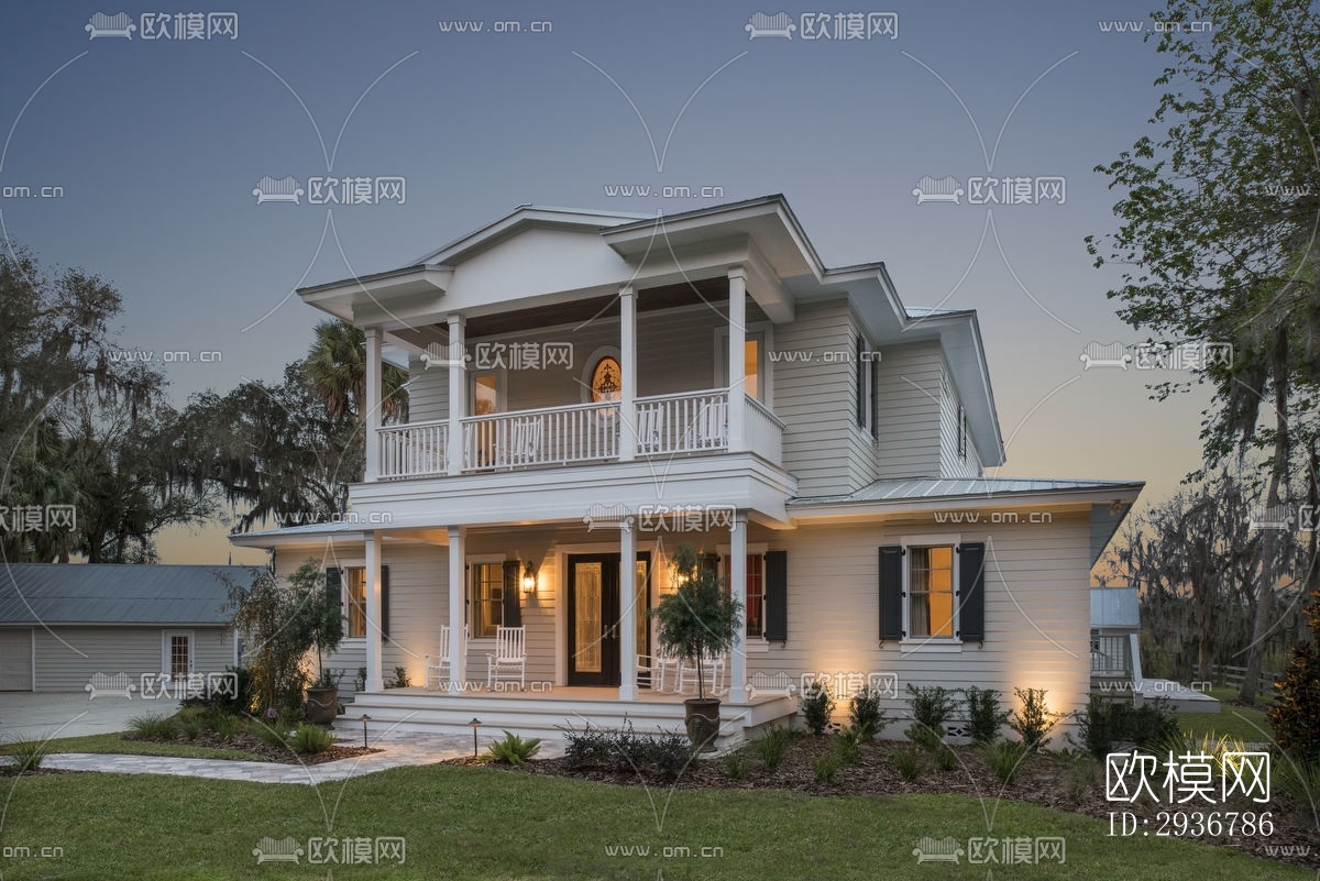 美式居住建筑效果图下载（渲染图19）