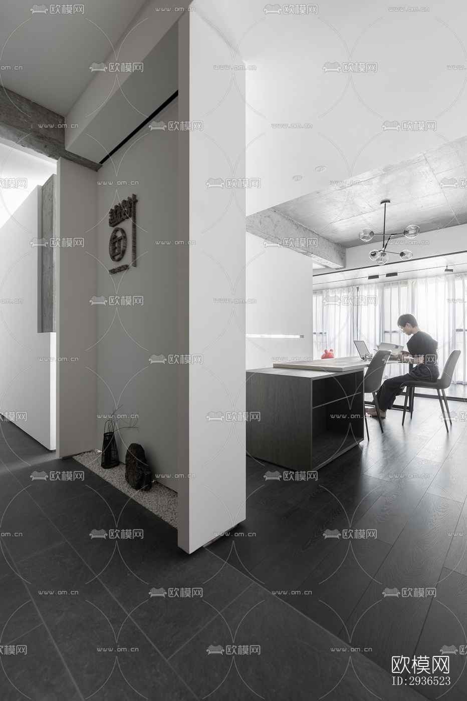 高级灰办公区效果图下载（渲染图3）