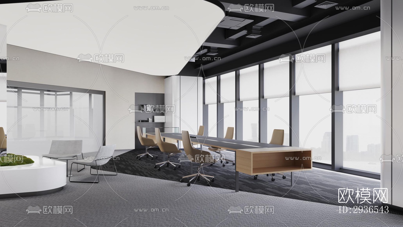高级灰办公区效果图下载（渲染图7）