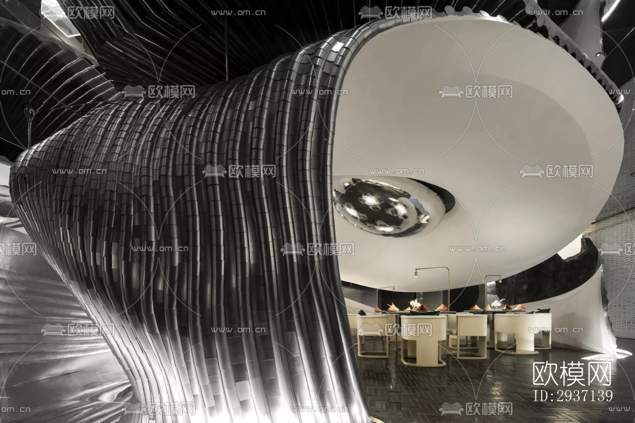 高级灰西餐厅效果图下载（渲染图5）