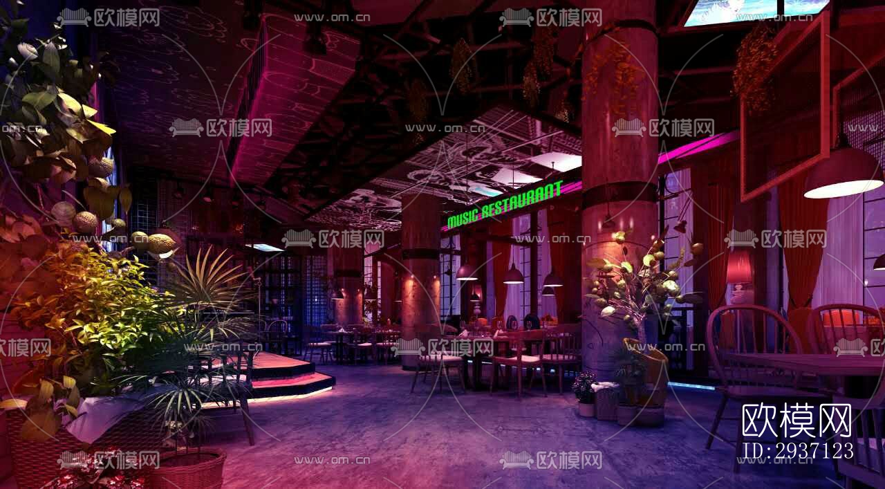 工业风西餐厅效果图下载（渲染图6）