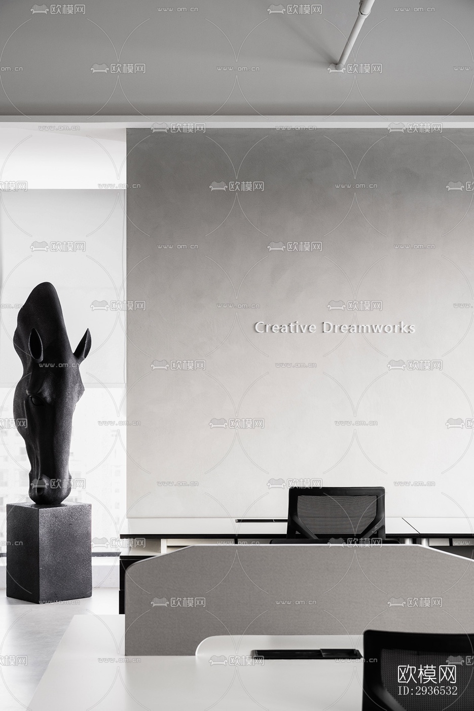 高级灰办公区效果图下载（渲染图19）