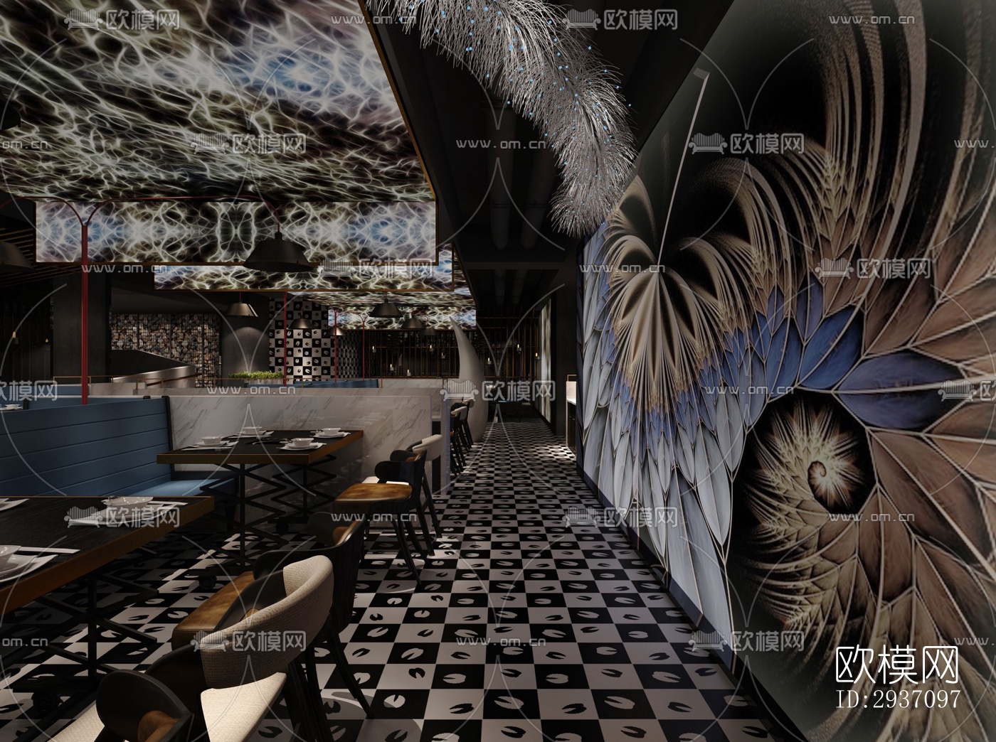 高级灰火锅烤肉效果图下载（渲染图8）