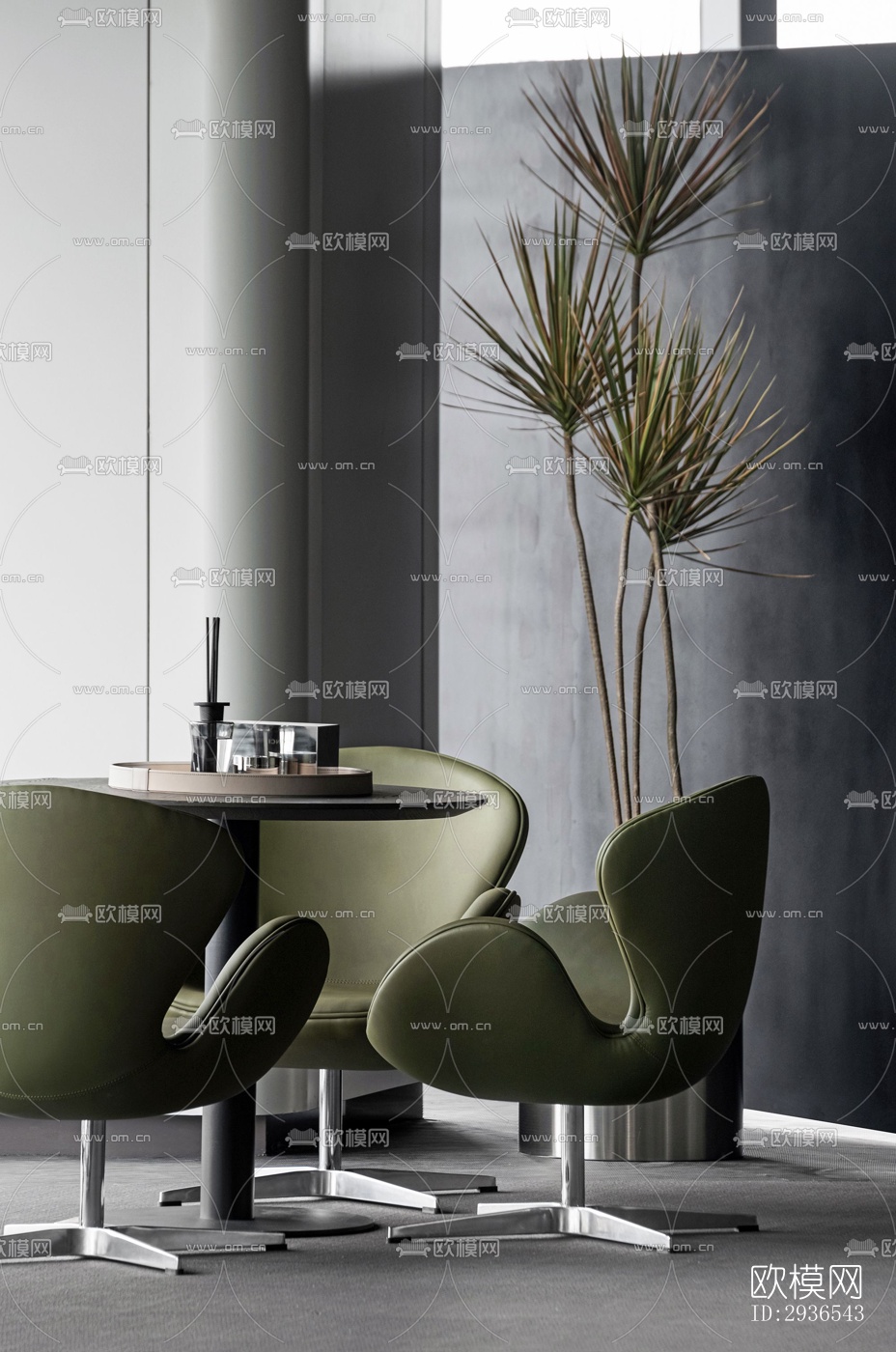 高级灰办公区效果图下载（渲染图3）