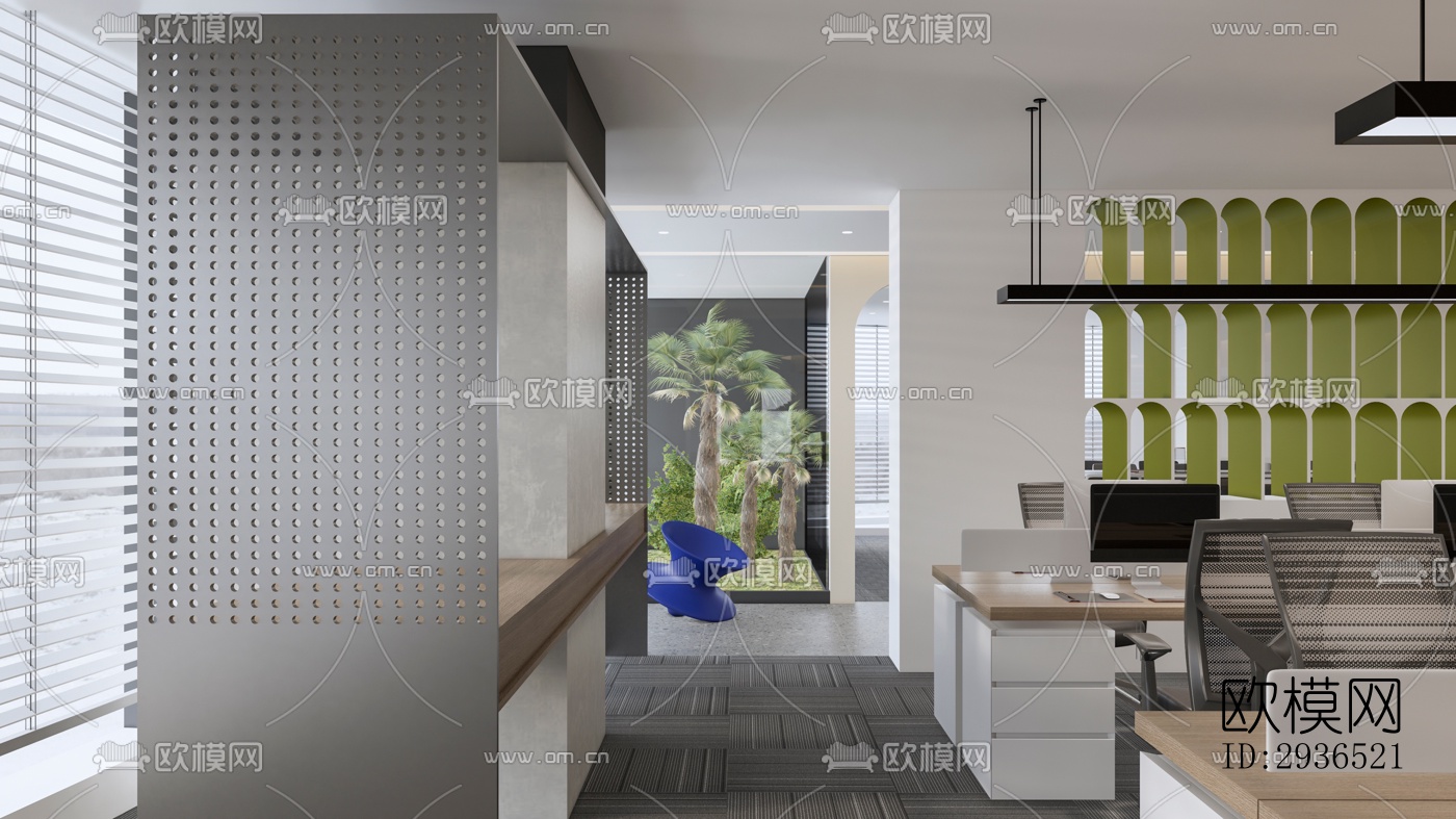 现代办公区效果图下载（渲染图5）