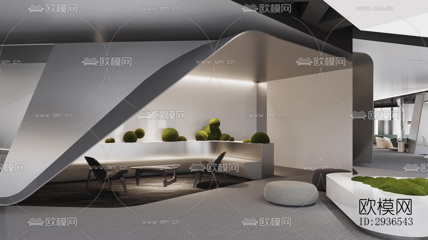 高级灰办公区效果图下载（渲染图6）