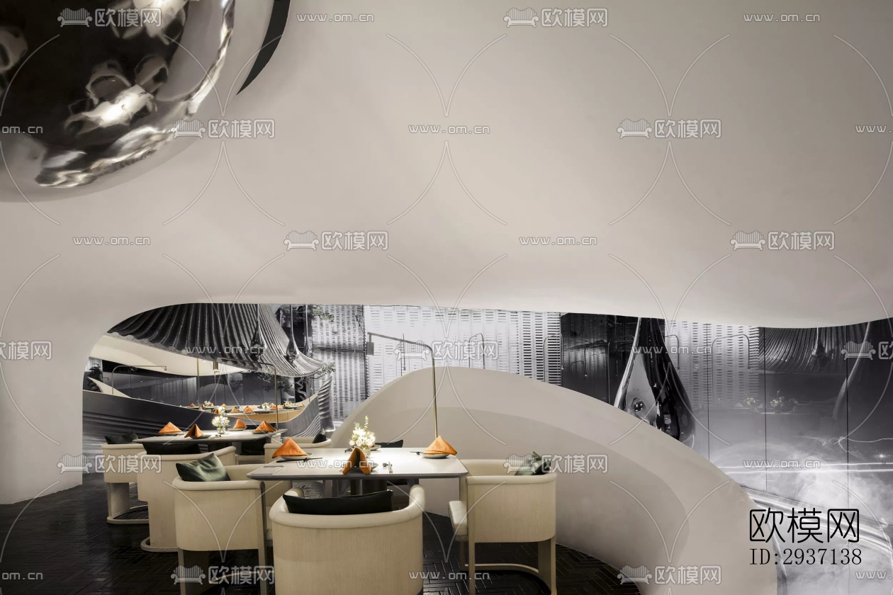 高级灰西餐厅效果图下载（渲染图5）