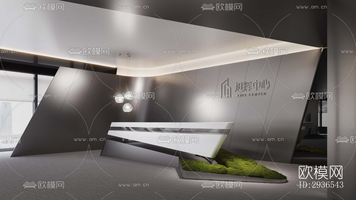 高级灰办公区效果图下载（渲染图5）