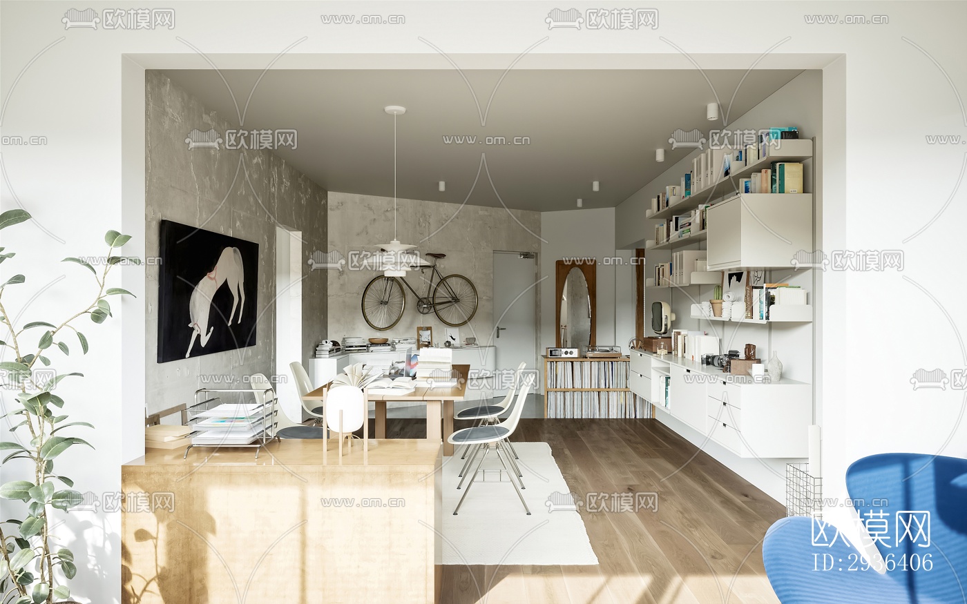 中古风办公区效果图下载（渲染图15）