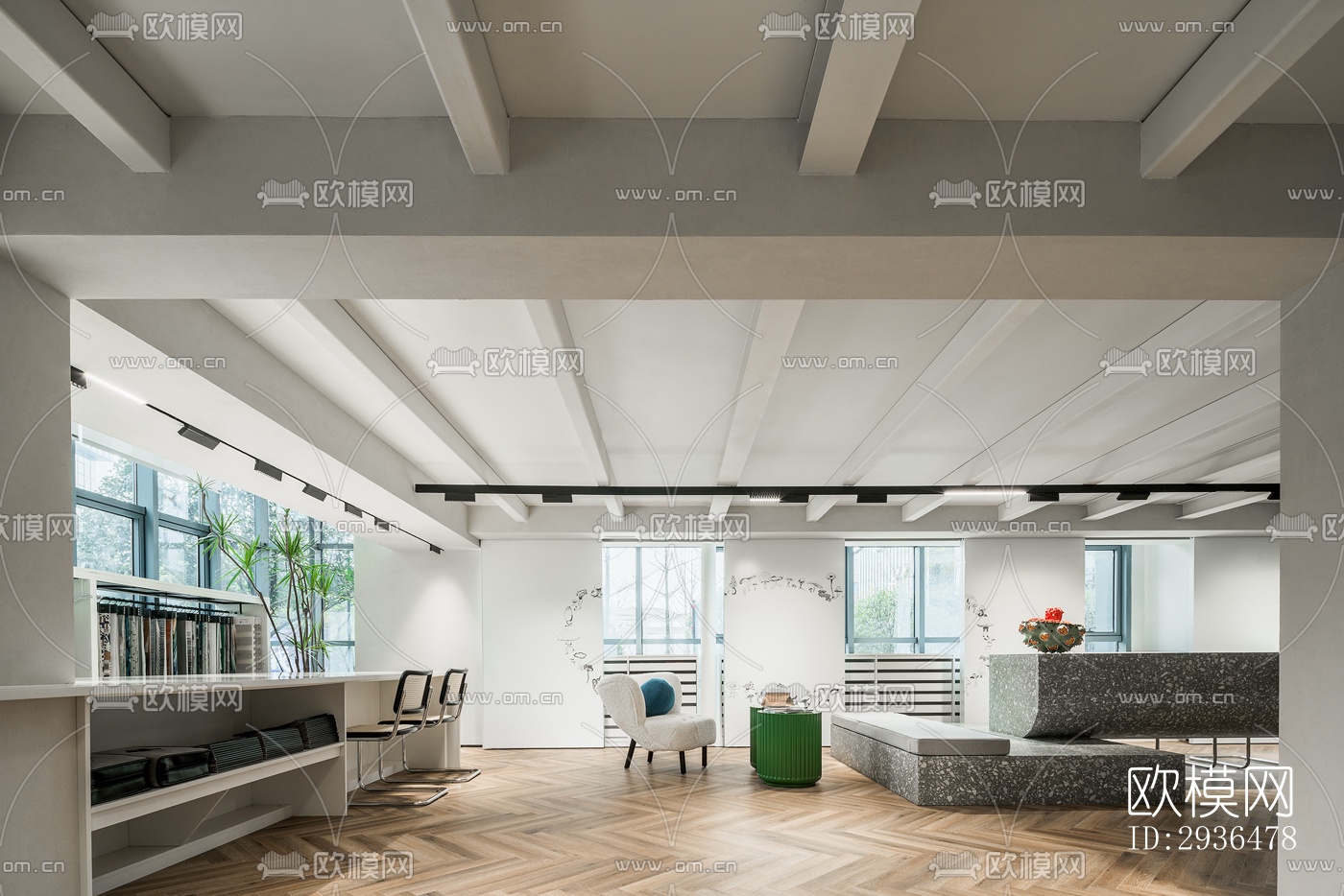 现代办公区效果图下载（渲染图14）