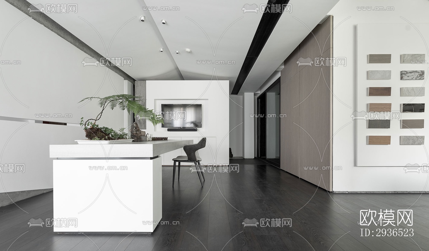 高级灰办公区效果图下载（渲染图11）