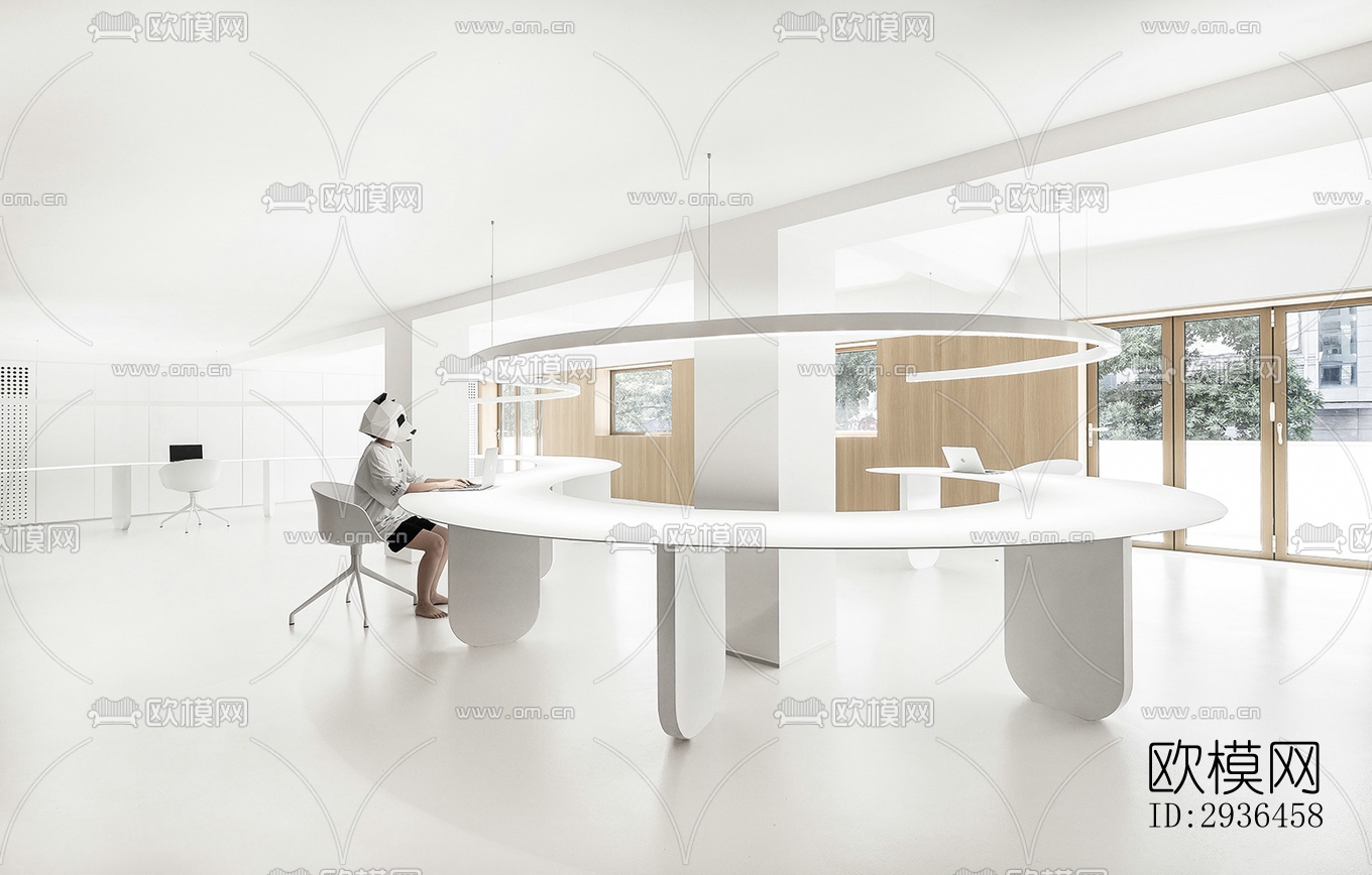 现代办公区效果图下载（渲染图1）