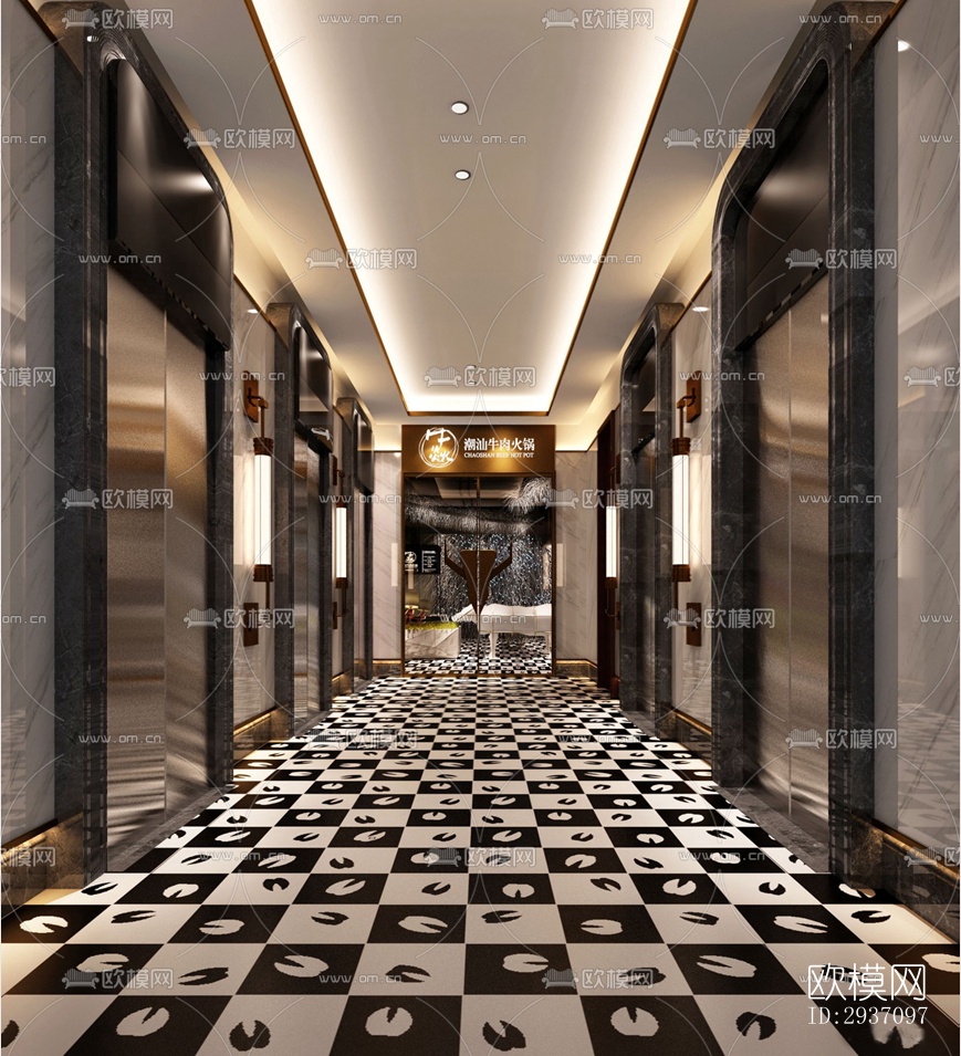 高级灰火锅烤肉效果图下载（渲染图9）