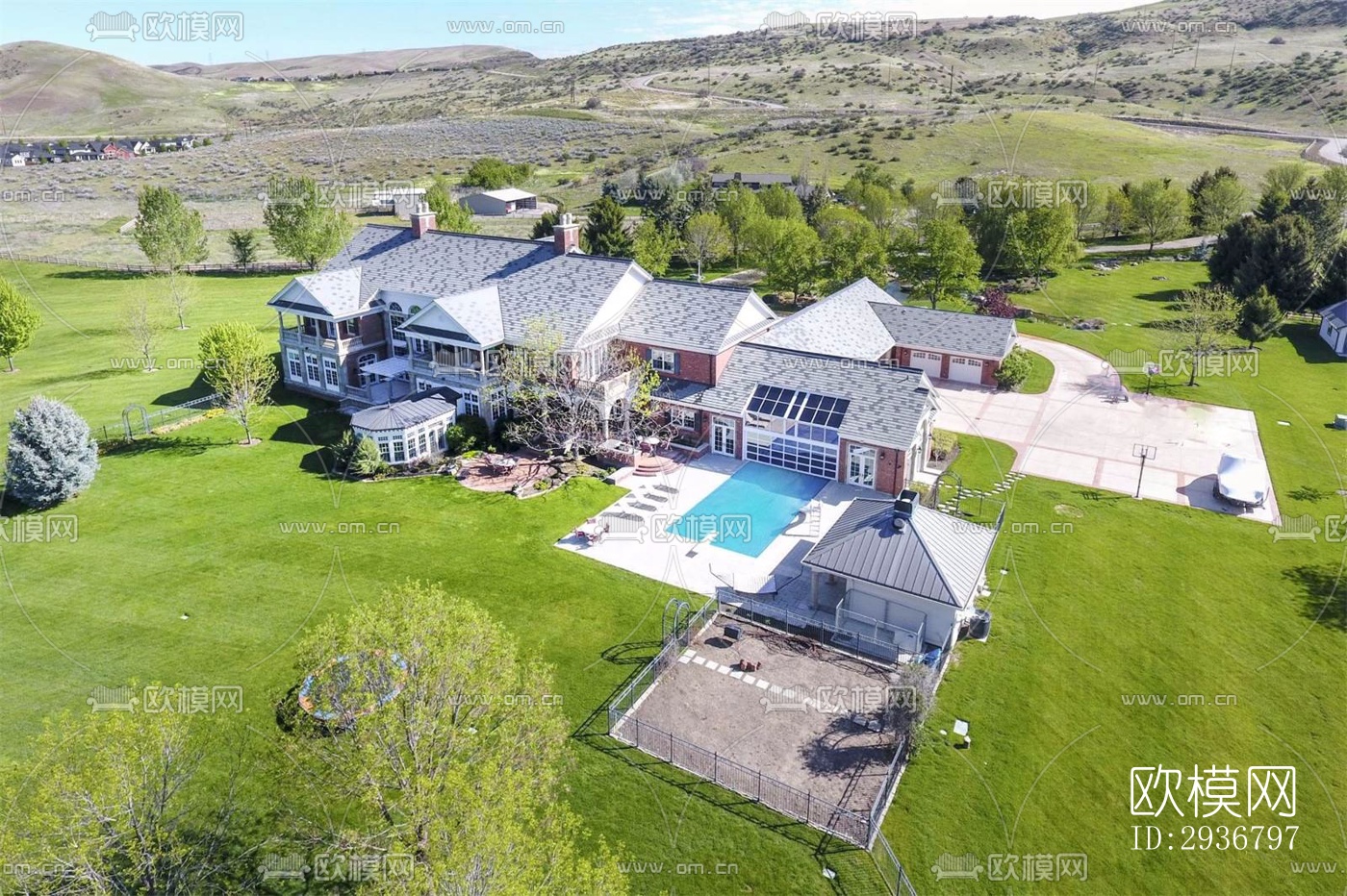 美式居住建筑效果图下载（渲染图4）