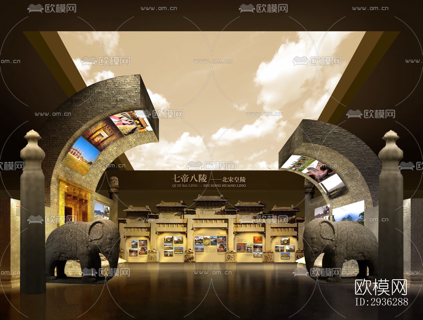 新中式美术博物馆效果图下载（渲染图1）