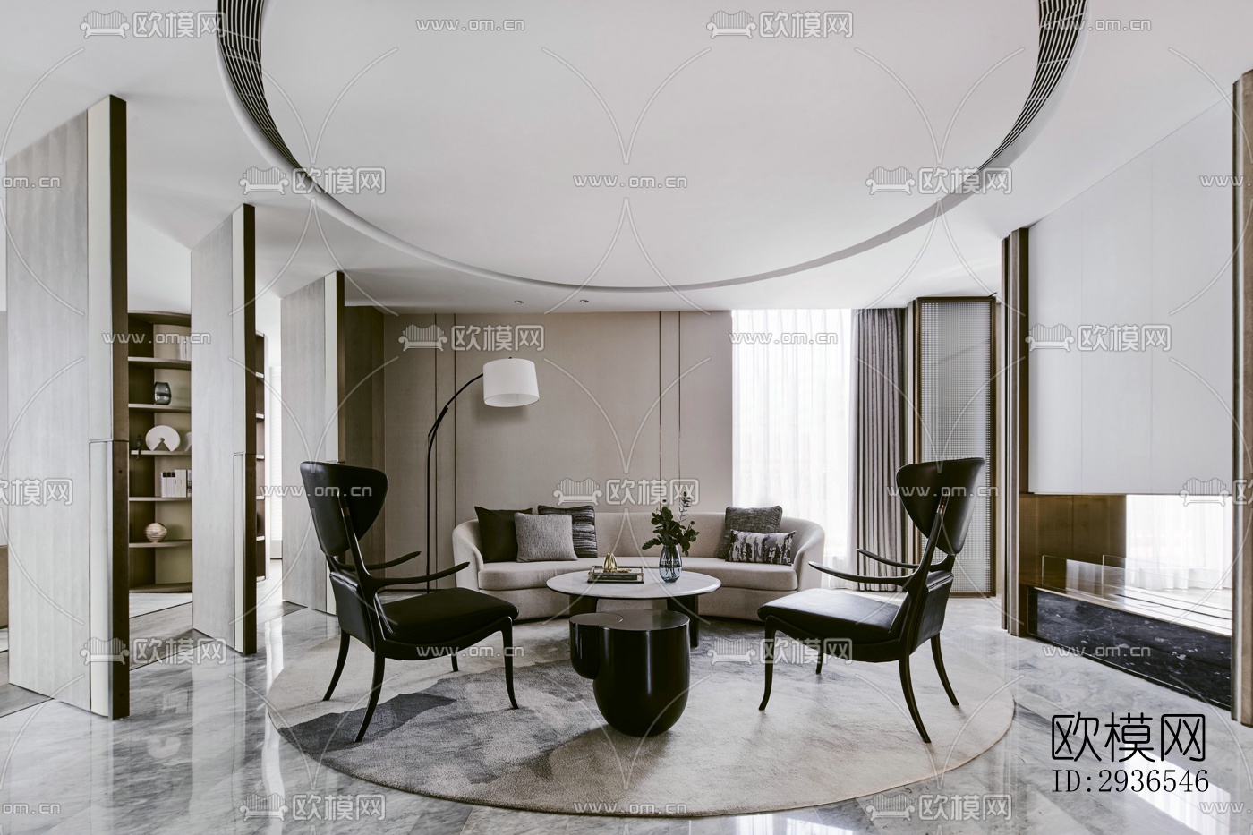 新中式商务大堂效果图下载（渲染图9）