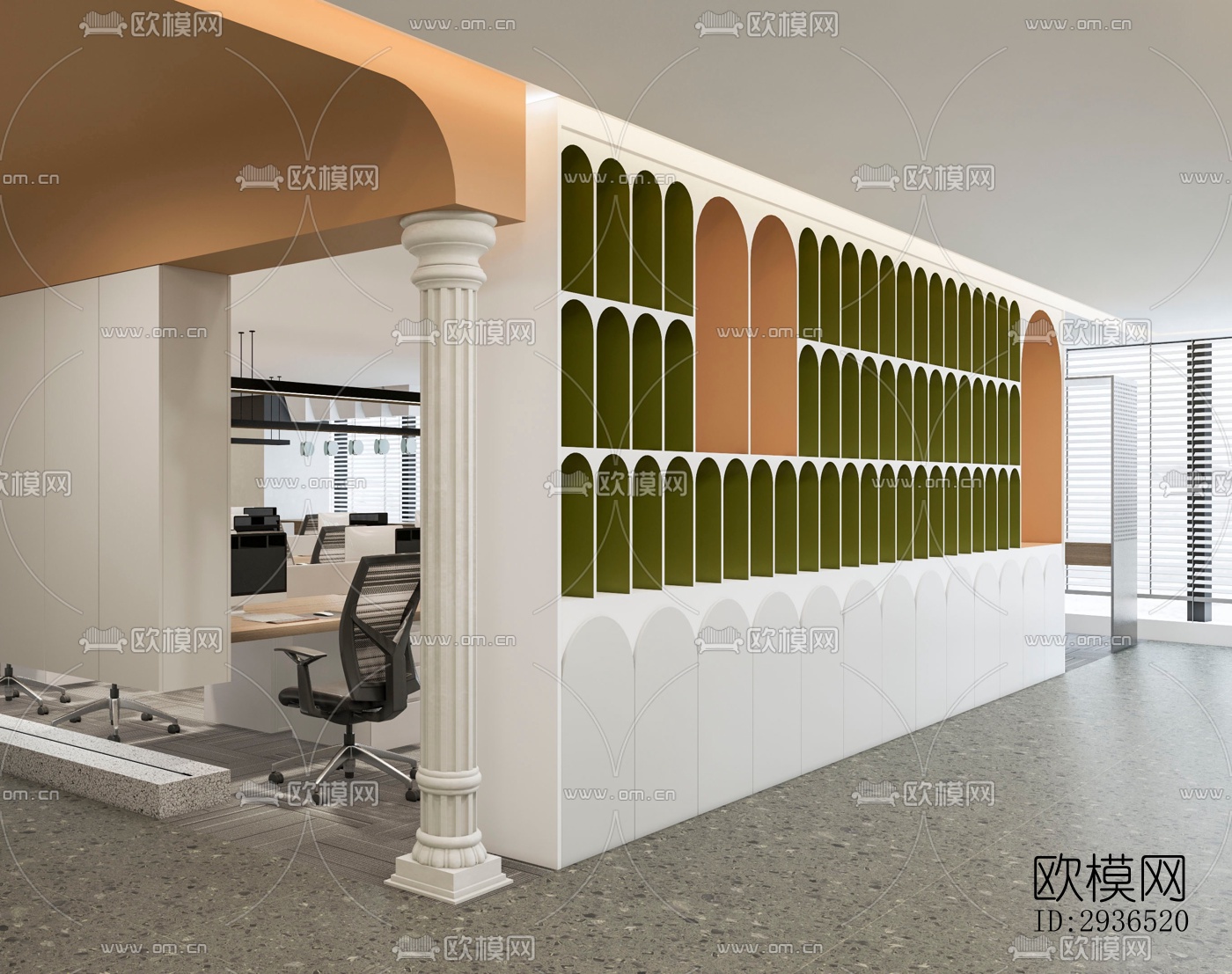现代办公区效果图下载（渲染图2）