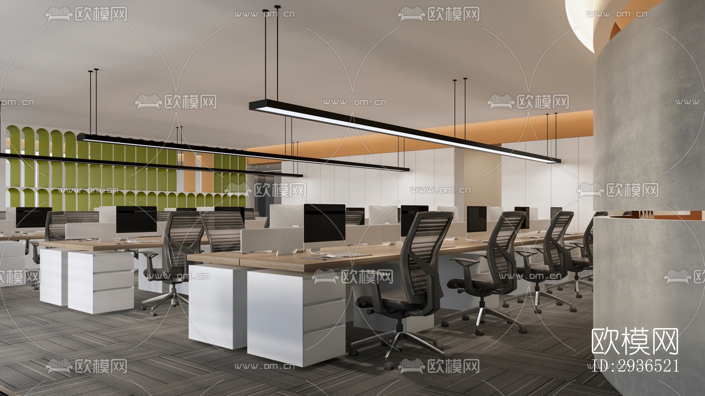 现代办公区效果图下载（渲染图2）