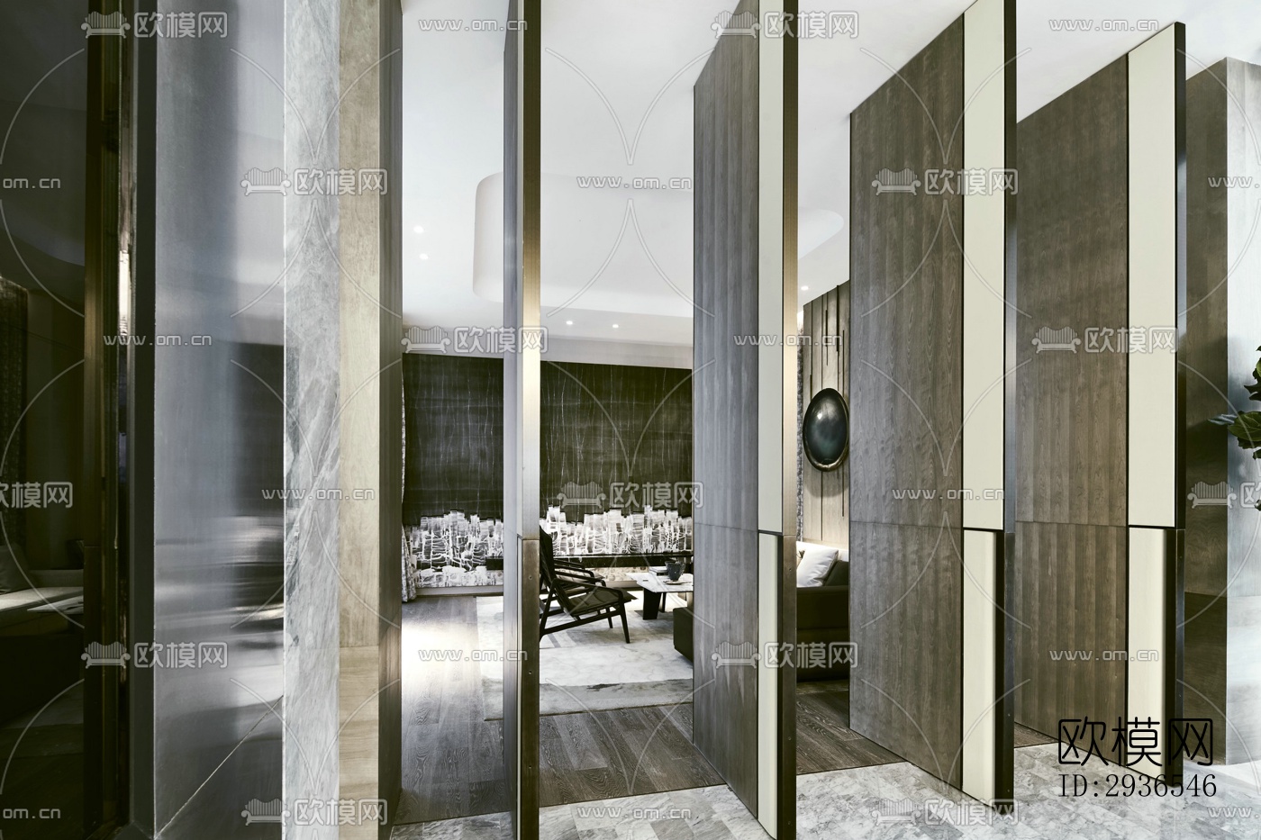 新中式商务大堂效果图下载（渲染图2）