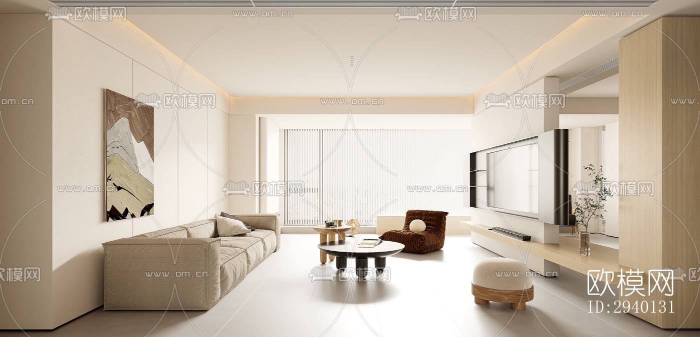 奶油风平层效果图下载（渲染图6）