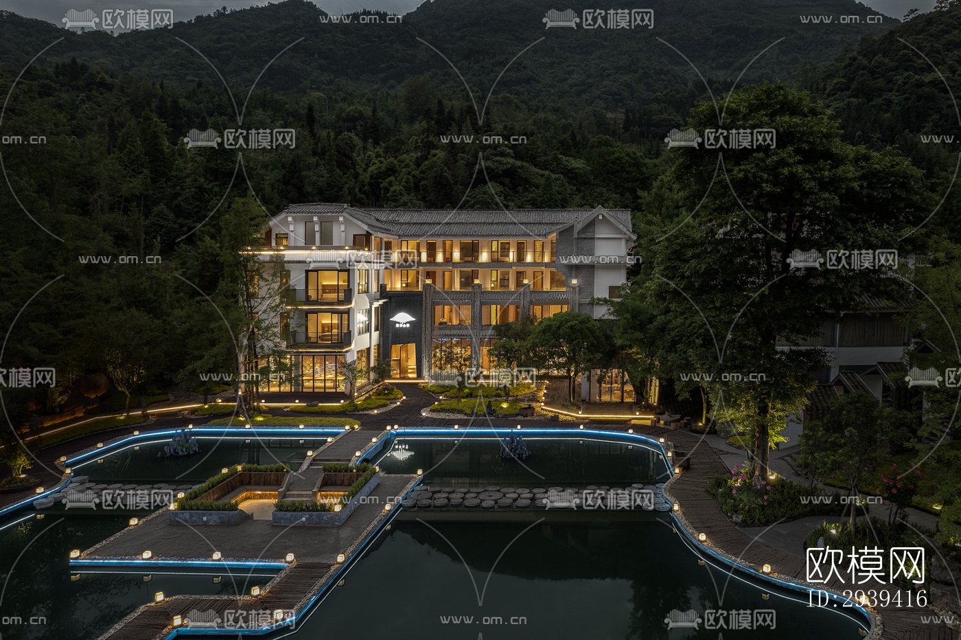 新中式酒店民宿效果图下载（渲染图1）