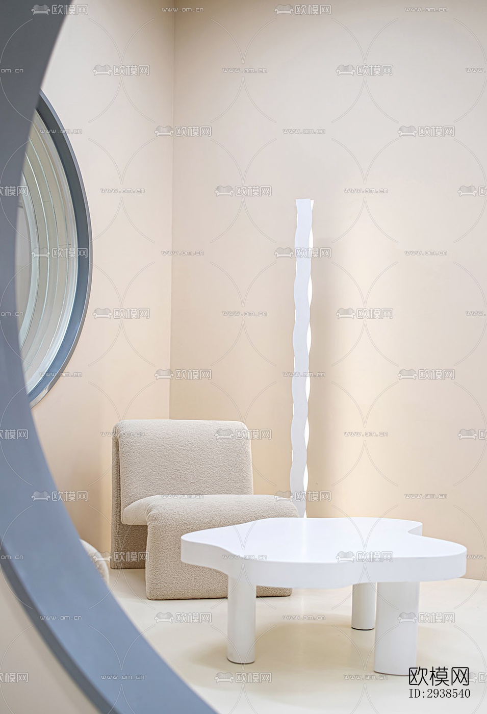 奶油风展览展厅效果图下载（渲染图9）