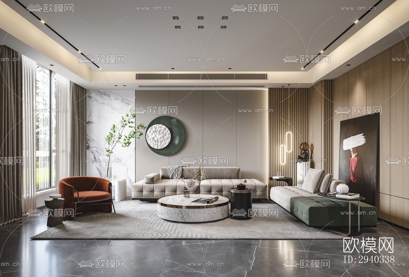 现代平层效果图下载（渲染图1）