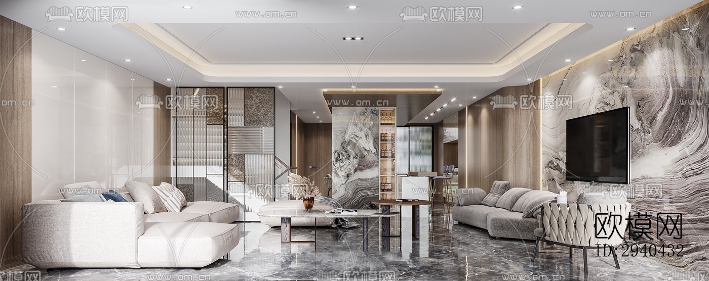 现代平层效果图下载（渲染图1）