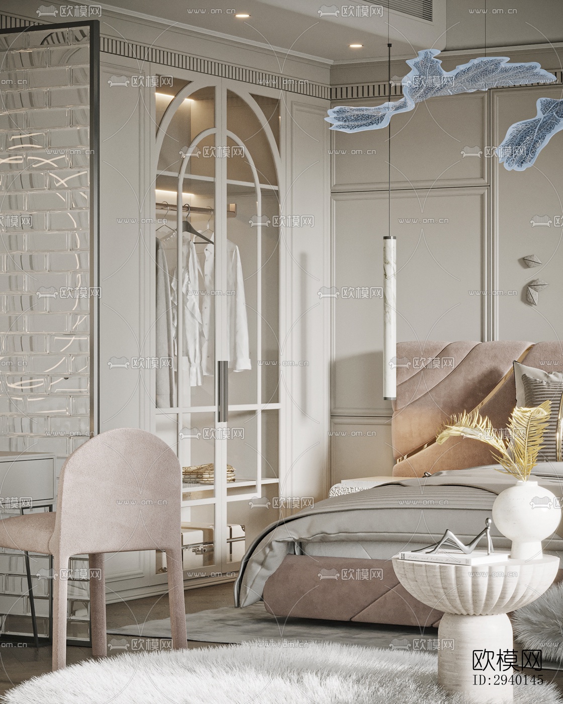 奶油风平层效果图下载（渲染图4）