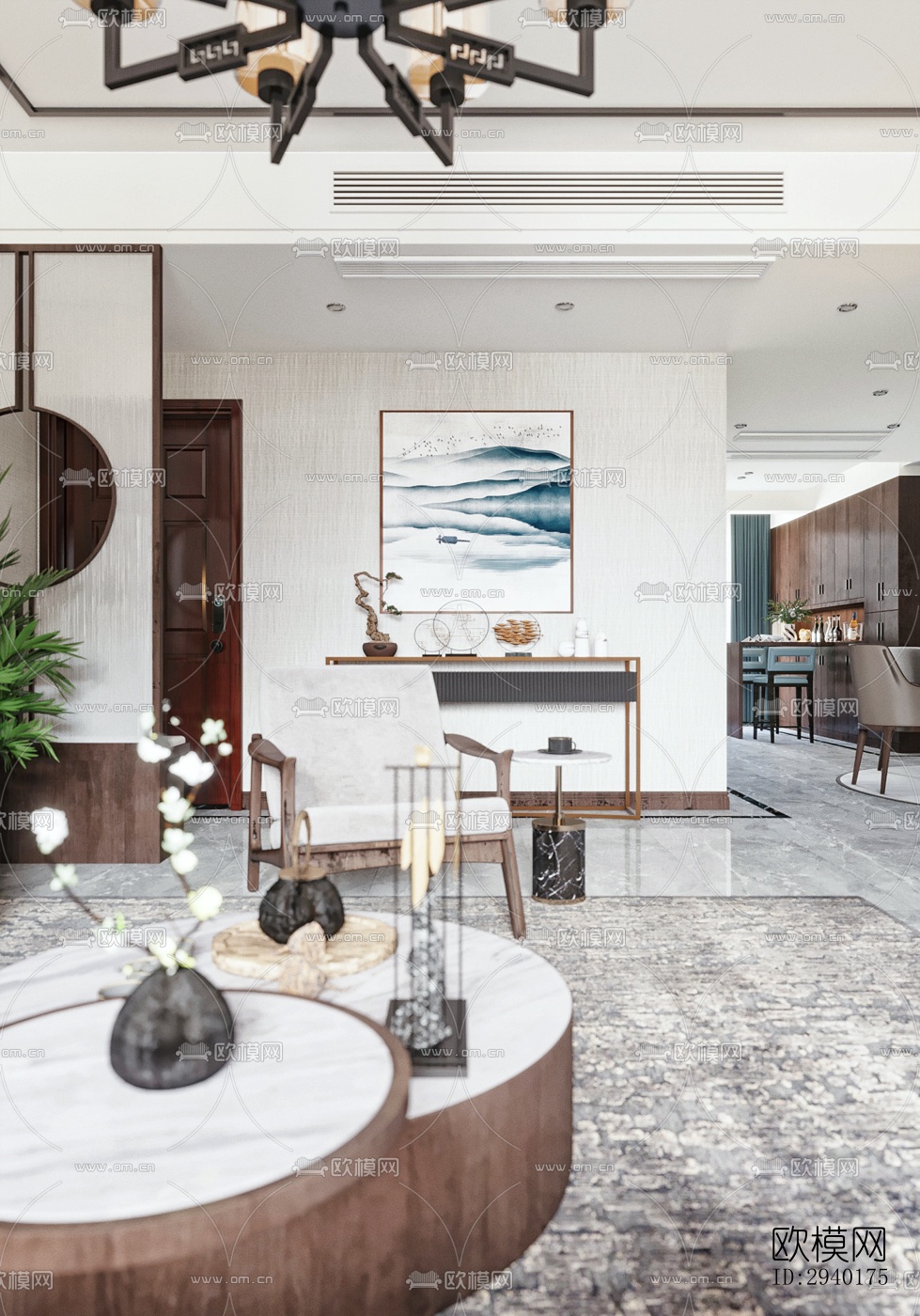 新中式平层效果图下载（渲染图2）