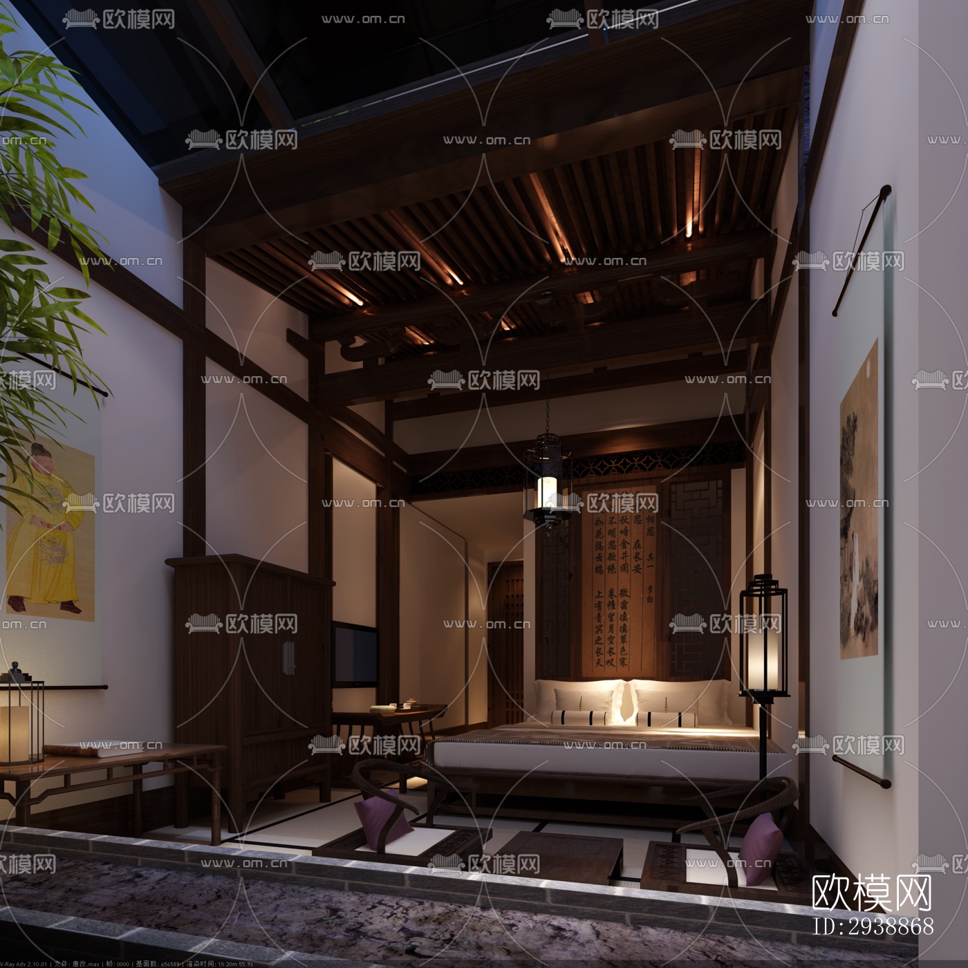 中式酒店民宿效果图下载（渲染图3）