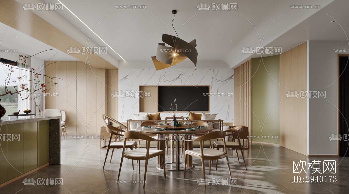 新中式平层效果图下载（渲染图3）