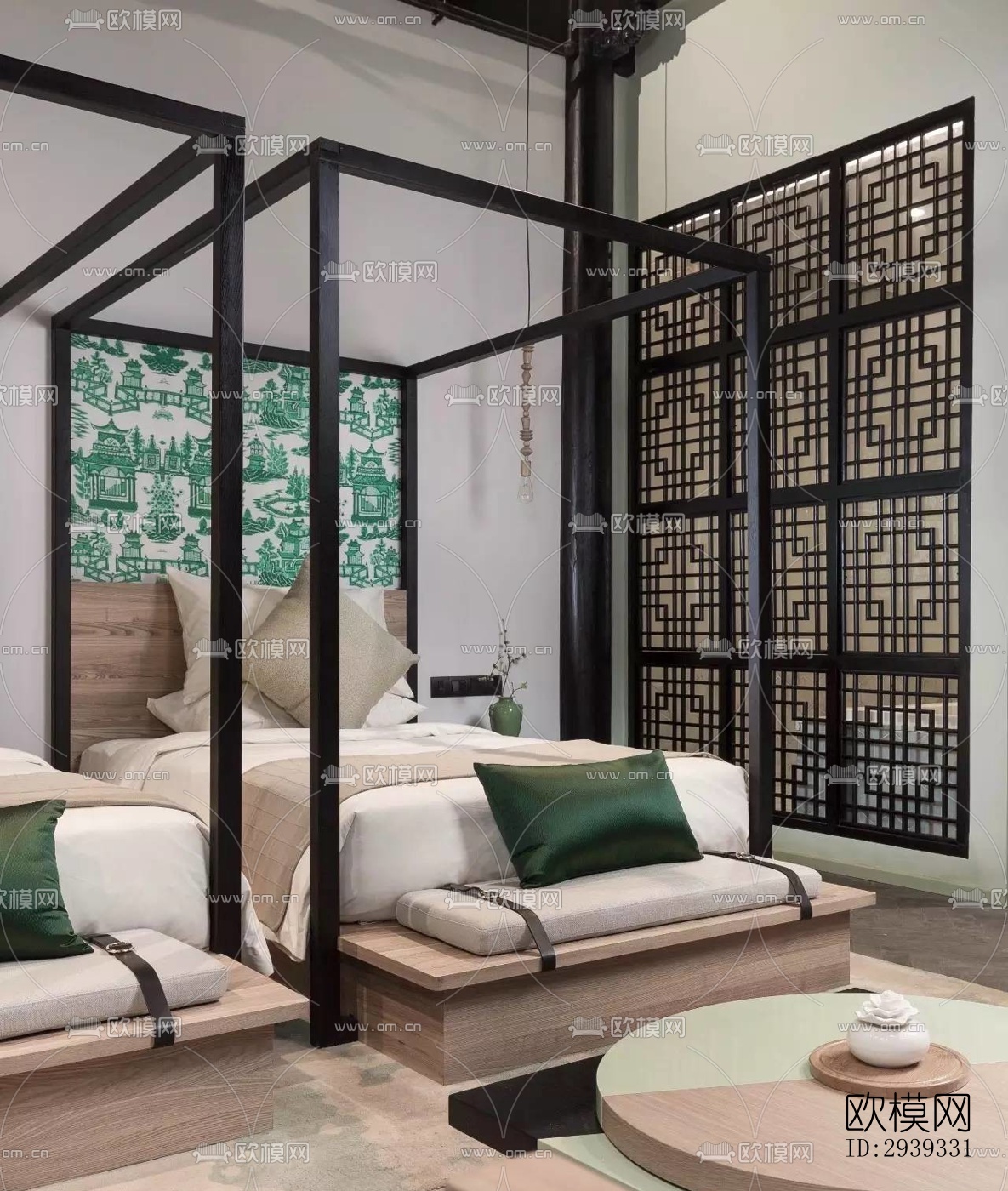 新中式酒店民宿效果图下载（渲染图5）