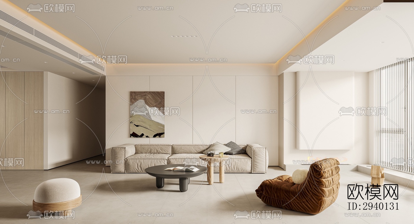 奶油风平层效果图下载（渲染图5）