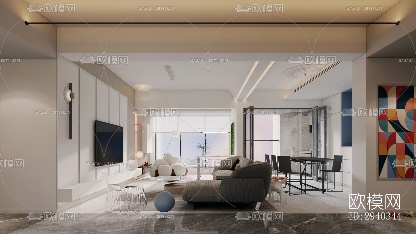 现代平层效果图下载（渲染图1）