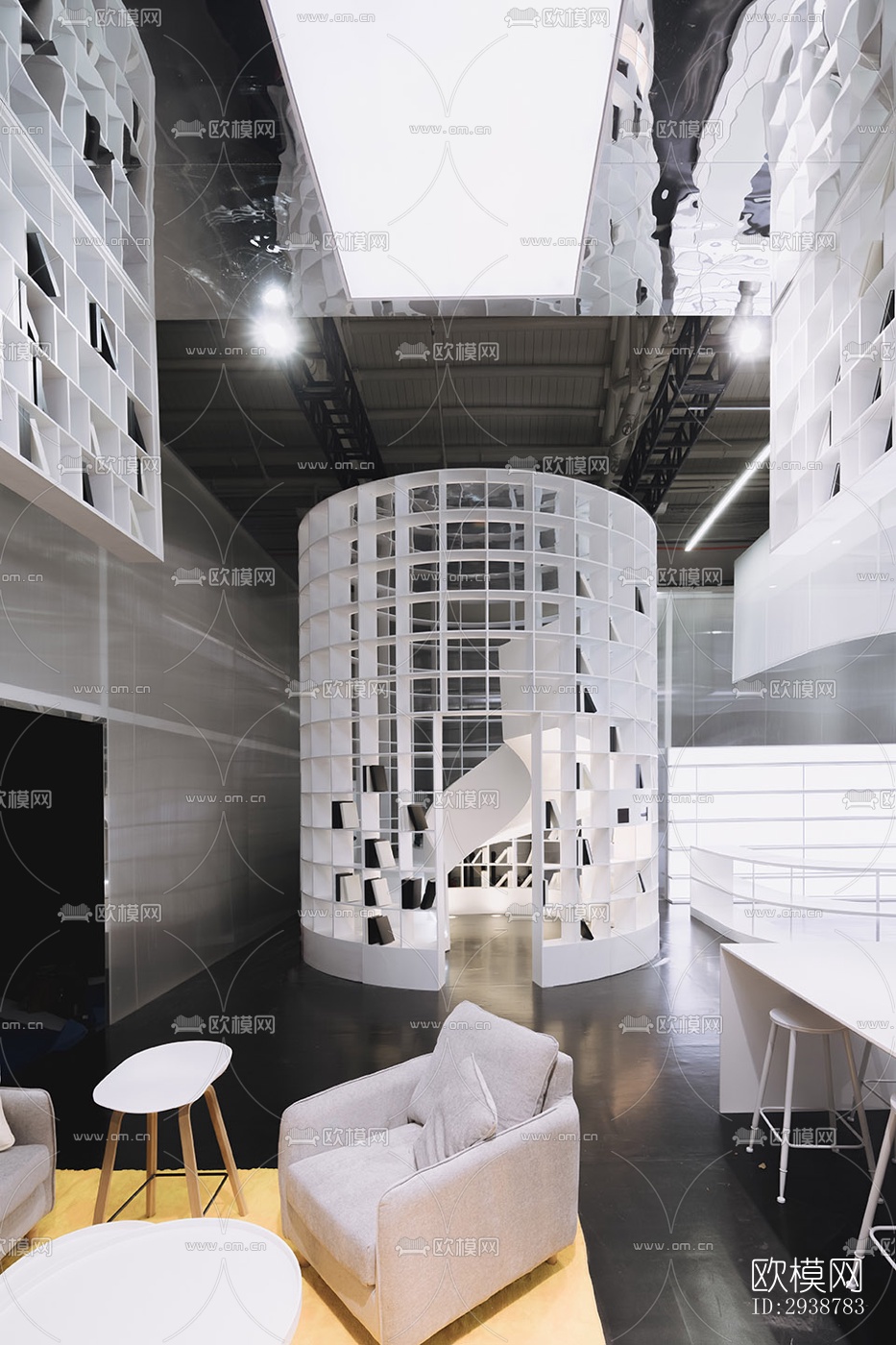 高级灰展览展厅效果图下载（渲染图6）