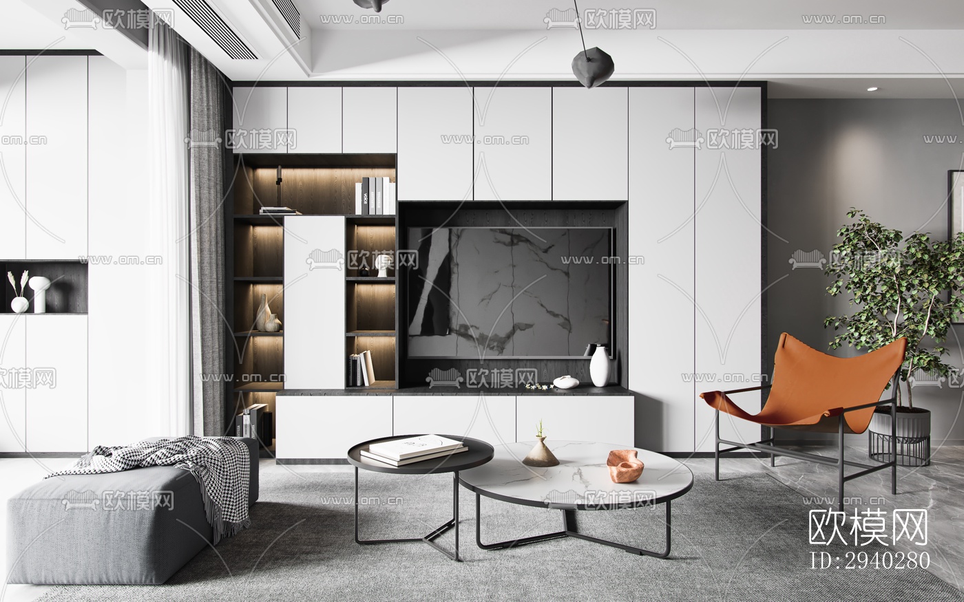 现代平层效果图下载（渲染图3）