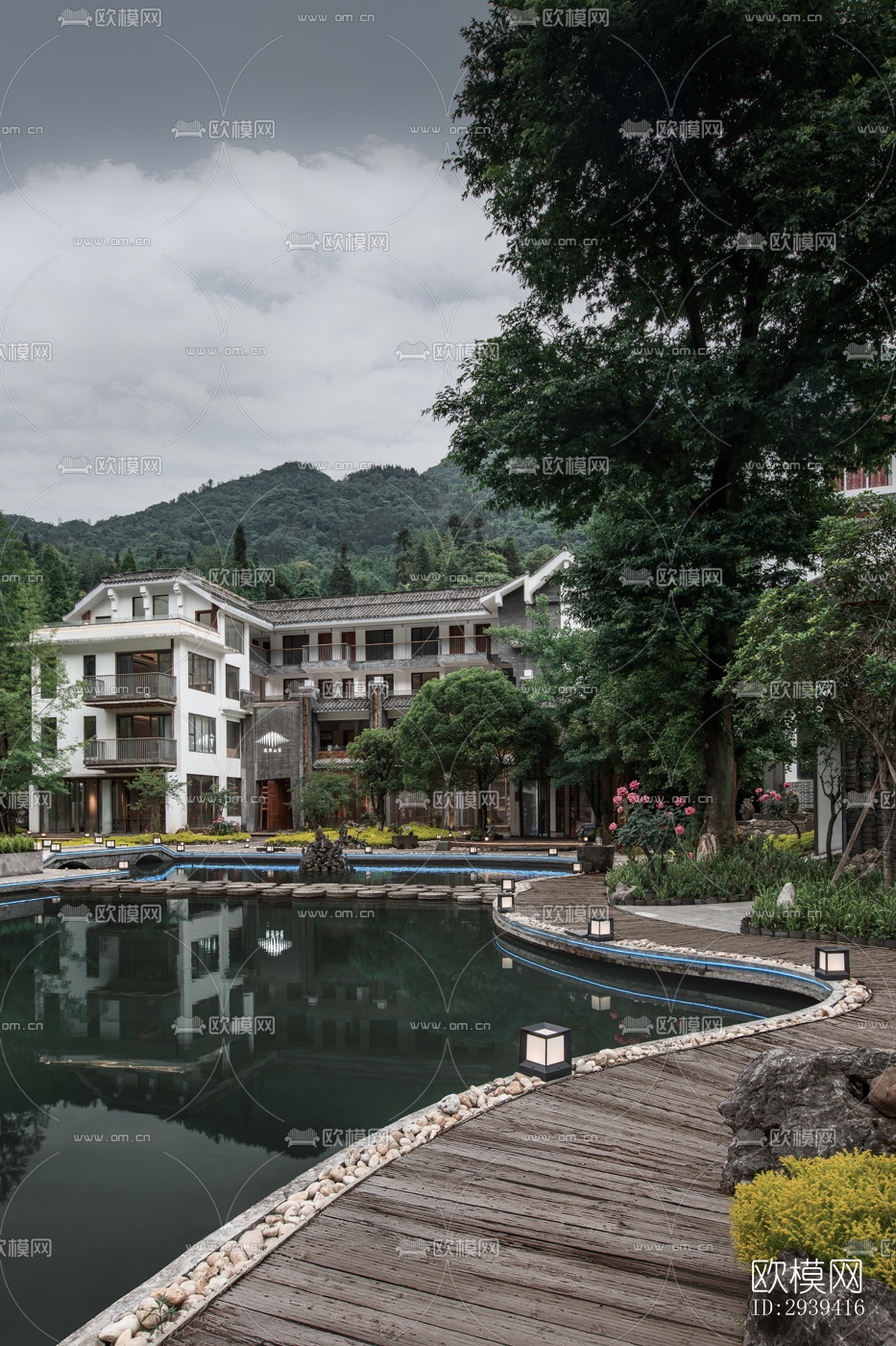 新中式酒店民宿效果图下载（渲染图10）