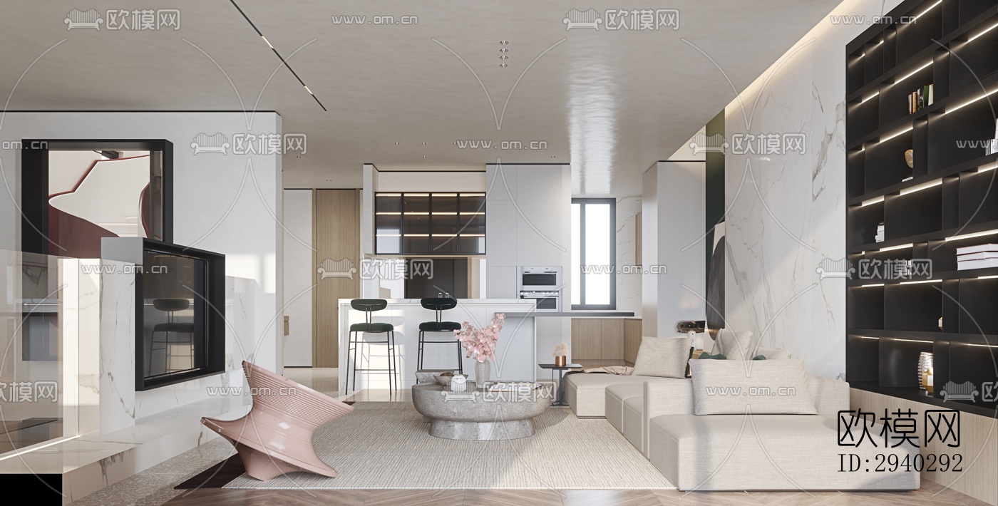 现代平层效果图下载（渲染图11）