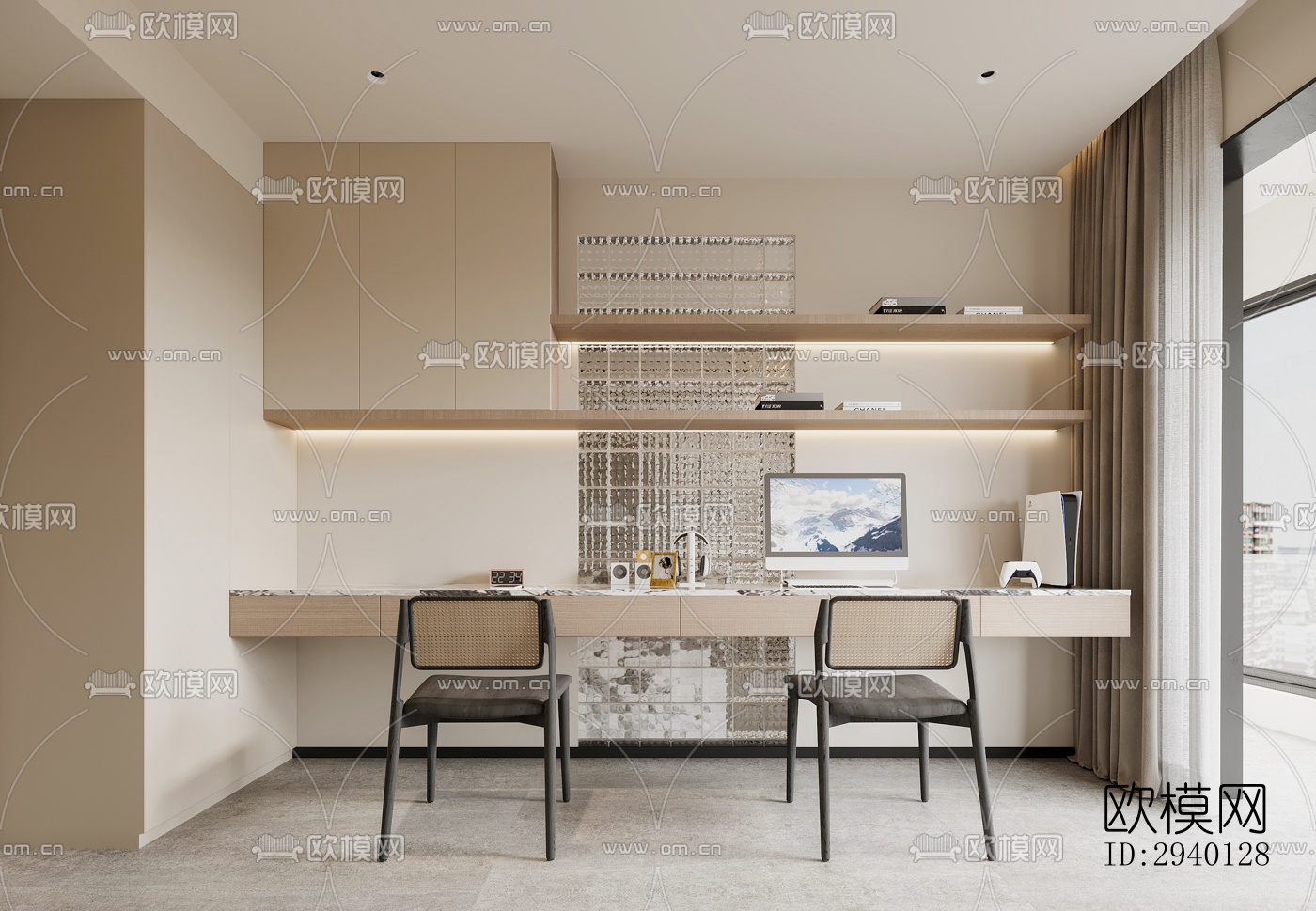 奶油风平层效果图下载（渲染图4）