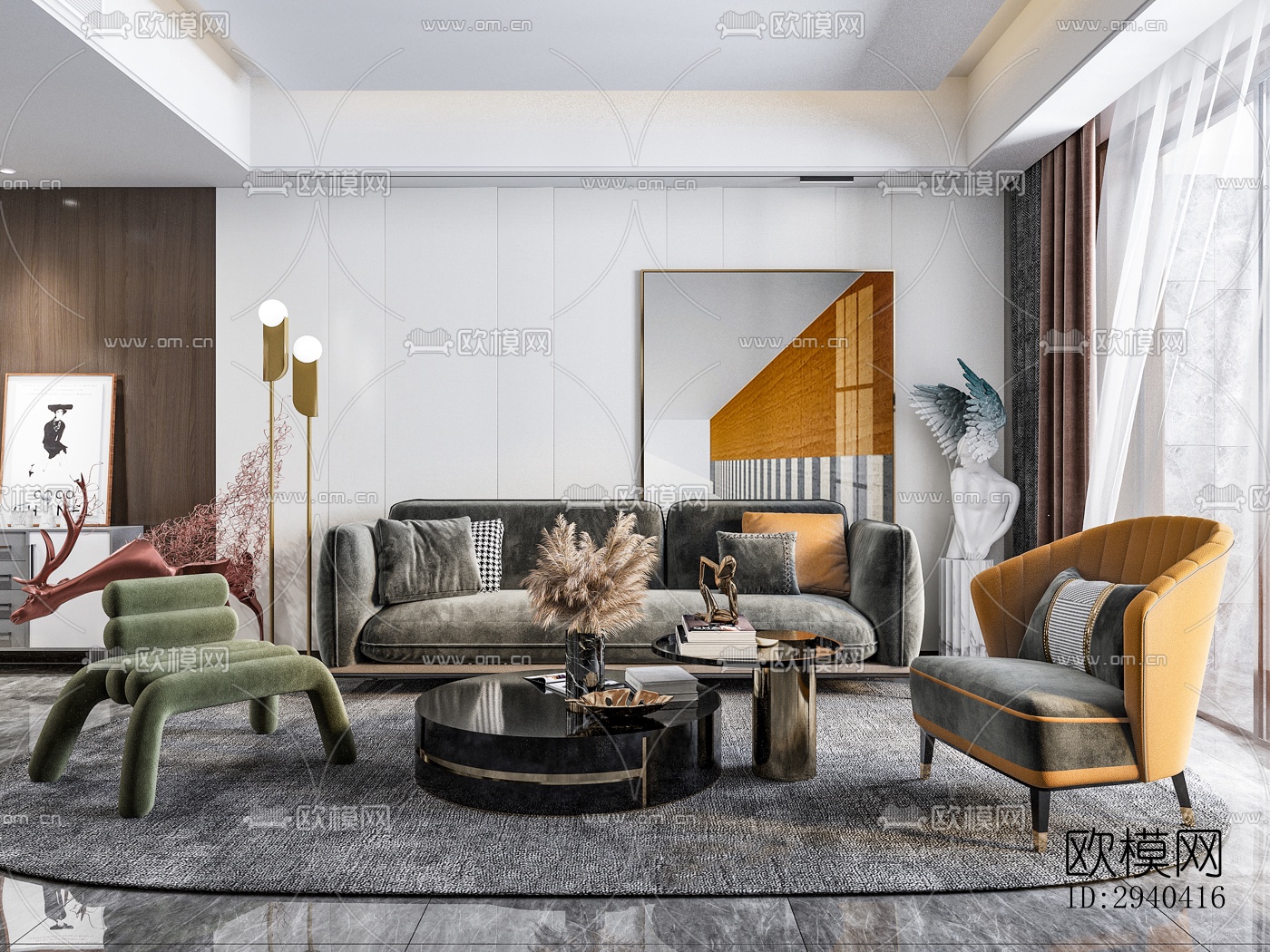 现代平层效果图下载（渲染图1）